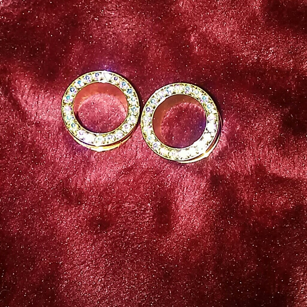 Faux gold rhinestone tunnels 5/8"